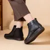 Zapatos de Lana en Stock para Mujeres de Mediana Edad y Mayores, Hechos de Piel de Vaca de Primera Capa, Zapatos de Mamá, Zapatos de Algodón, Botines Cortos con Suelas de Goma para Personas Mayores