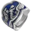 Anillo de Pavo Real Esmaltado de Plata Tailandesa Estilo Nuevo para Hombres y Mujeres, Anillo Ancho Estilo Étnico para Dedo Índice, Ajustable, Venta Directa del Fabricante