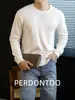 Estilo Elegante Camiseta Clássica de Tricô Solto com Listras Verticais Manga Longa Camada Base Casual Masculina para Primavera e Outono