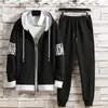 Conjunto de suéter masculino outono estilo coreano moderno cardigã solto jaqueta com capuz conjunto de calças casuais combinação elegante moda