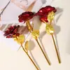 Flor Eterna Rosa com Folha de Ouro Brilho Buquê Dia dos Namorados Chinês Presente de Aniversário Presente de Natal Ornamento Atacado