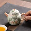 Bule de Cerâmica Pintado à Mão com Plantas e Flores Japonês Retrô Pequeno para uma Pessoa Ferramenta Doméstica para Preparo de Chá Gongfu Conjunto de Chá de Alto Valor