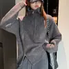 Suéter pullover feminino estilo coreano com design de zíper, cor sólida elegante, fenda lateral simples, versátil, top solto e que afina