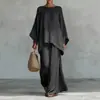 En stock 2026 Nuevo conjunto transfronterizo europeo y americano de camisa sencilla holgada de mezcla de lino y pantalones de pierna ancha para mujer
