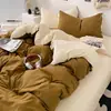 Nuevo Estilo Coreano Ins Color Puro Doble Cepillado Algodón Lavado Juego de Cuatro Piezas Ropa de Cama Funda Nórdica Ropa de Cama Colchón Dormitorio Estudiante