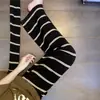 Pantalones casuales de rayas con bloques de color relajados e informales para mujer, otoño, elásticos, de cintura alta, holgados, de pierna ancha, rectos para caminar