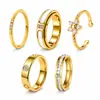Conjunto de Anillos Combinados de Acero Inoxidable Estilo Retro Francés Múltiples Estilos Conjuntos de 3/4/5 Piezas Anillo de Apilamiento con Diamantes Incrustados de Nácar