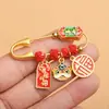 Broche de segurança anti-choque para bebê, estilo chinês, dourado com areia, pingente de bênção e segurança, ornamentos para grávidas e bebês