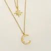 Collar de Doble Capa Fresco y Elegante con Colgante de Estrella de Ocho Puntas y Luna de Circonita, Cadena para Clavícula Versátil y de Moda para el Trayecto al Trabajo