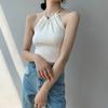 Jiuzhi Estilo Pura Pasión Verano Tejido de Punto Halter Tirantes Dopamina Diseño Ropa Sin Mangas Con Cordones Top B8092