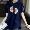 Camiseta de Manga Corta para Mamá de Mediana Edad de Comercio Exterior Transfronterizo Top de Media Longitud de Media Manga Suelto para Mujer Tallas Grandes para Mujer