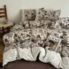 Juego de Cuatro Piezas con Borde de Encaje Vintage Clase A, Engrosado Otoño e Invierno, Fresco Juego de Ropa de Cama de Lino Floral
