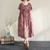 Vestido de Algodón y Seda Artístico Floral de Manga Corta Estilo Nuevo 2026 para Mujer, Corte Holgado, Adelgazante, Dobladillo Amplio, Vestido Tipo Pastel de Longitud Media para Verano