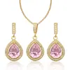 Venta caliente de Amazon pendientes de gota de agua de circón collar para mujer Joyería collar diseño de nicho traje de joyería de moda