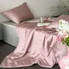 Juego de Cuatro Piezas de Colcha de Verano Refrigerante de Tencel Lenzing Importado, Colcha de Seda Helada Lavable de Color Sólido por Ambos Lados para Aire Acondicionado, Sábana Plana y Sábana Ajustable