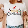 Feliz Natal, Árvore de Natal, Papai Noel, Camiseta Feminina Plus Size Solta Gola Redonda Manga Curta Atacado