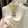 Top de capa base de terciopelo alemán de doble cara para usar en otoño e invierno, con cuello semialto fruncido, mangas largas para niñas, camiseta cepillada cálida y versátil