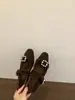 Zapatos Individuales de Felpa con Aumento de Altura Interior y Pedrería para Mujer, Nuevos Zapatos de Invierno 2025 Franceses Mary Jane Peludos, Zapatos de Algodón Grises