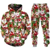 Conjunto de Moletom com Capuz e Calça de Moletom para Outono e Inverno de Natal, Venda Quente na Amazon, com Estampa 3D para Esportes Casuais