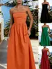 Vestido Strapless Nuevo Estilo Verano 2026 Transfronterizo, Color Sólido, Cintura Alta, Vestido Largo Adelgazante para Vacaciones, Estilo Europeo y Americano, Múltiples Colores
