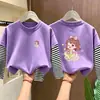 Camiseta de Manga Larga para Niña, Camiseta Básica de Algodón Puro para Niños, Nuevo Estilo Otoño 2026, Top de Retazos Rayados Estampado para Niñas