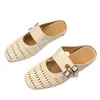 Versión de altura interior~Pantuflas tejidas de malla con suela gruesa para mujer, para uso exterior en verano, nuevo modelo 2026, mules, chanclas de media punta, sandalias de cuña