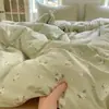Conjunto de Cama Quatro Peças de Fio Duplo de Algodão Lavado Estilo Princesa Capa de Edredom de Algodão Algodão Puro Algodão Tricotado Cama Lençóis Três Peças