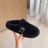 Chinelos peludos de sola grossa para aumentar a altura para mulheres, sapatos estilo Birkenstock, novas pantufas de algodão fechadas na ponta, peludas, da moda para outono e inverno, para uso externo