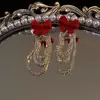Pendientes de Flor Vintage de Terciopelo Rojo Pendientes de Botón Colgante de Perla Lujo Ligero Lazo Boda Vestido de Novia Vestido de Brindis