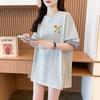 Camiseta de Manga Corta con Rayas Bordadas y Empalmes de Diseño Americano para Mujer en Verano para Cubrir el Vientre, Talla Pequeña Grande Holgada