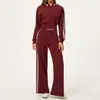 Conjunto Esportivo Transfronteiriço Outono Inverno Moda Feminina Casual com Capuz Bloco de Cores Zíper Manga Longa Moletom Calça de Moletom Conjunto de Duas Peças 3005