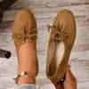Sapatos Mocassins Vintage de Camurça com Laço e Bico Redondo para Mulheres - Coleção Outono 2025 - Sapatos Baixos Versáteis
