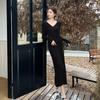 Vestido Tricô Gola V Estilo Leve Maduro Transpassado Transfronteiriço Feminino Outono Inverno Visual Emagrecedor Vestido Suéter com Saia Longa Interna