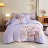 Conjunto de cama de quatro peças de algodão integral, tamanho grande, escovado, qualidade A, para outono e inverno, conjunto de cama espesso de algodão puro, conjunto de três peças de desenho animado