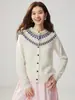 Suéter de cachemira para mujer con jacquard Fair Isle, diseño elegante y sencillo, cárdigan, chaqueta casual, tejido de punto holgado