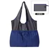 Bolsa Tote Grande de Lona con Múltiples Bolsillos y Cremallera Portátil Ligera Plegable Ecológica Bolsa de Compras Versátil para el Trayecto Bolso de Mano