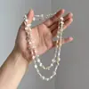 Collar Coreano de Trébol de Cuatro Hojas con Perlas Largo Lujo Accesible de Alta Gama Cadena para Suéter Versátil Sencillo Accesorios de Collar de Otoño e Invierno