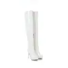 Botas compridas de couro patente para outono e inverno, bico redondo, plataforma impermeável, salto ultralongo, botas femininas plus size, salto fino, zíper lateral, botas over-the-knee de comércio exterior