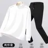 Traje Casual de Otoño e Invierno para Hombre Sudadera Deportiva Cálida con Cuello Alto y Media Cremallera Leggings Pantalones Rectos Conjunto Holgado de Dos Piezas
