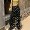 Comércio Exterior Transfronteiriço moda feminina 2026 Calças pantalona casuais estilo francês com poá para mulheres, calças retas casuais com cordão e cintura elástica