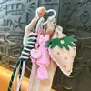 Criativo Fofo e Doce Couro Morango Doce Laço Bolsa de Menina Pingente Mochila Decorativa Corrente Pendurada Chaveiro