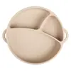 Prato de Silicone Redondo para Bebê com Alça e Tampa Transparente, Louça de Silicone para Aprendizado de Bebê, Prato de Silicone com Rosto Sorridente e Três Compartimentos