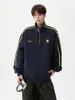 Sudadera de Estilo Americano con Rayas y Cuello Alto para Parejas para Hombres, Top Retro de Media Cremallera de Moda Otoñal con un Diseño Único, Chaqueta Deportiva Pesada