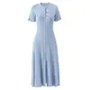 Vestido de tricô liso de gola redonda transfronteiriço para mulheres, vestido de tricô de manga curta Amazon, vestido longo de malha slim fit estilo A europeu e americano