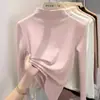 Camiseta de cuello medio de color liso a la moda Derong de manga larga para otoño e invierno, estilo coreano, cálida, ajustada, con terciopelo de doble cara para usar debajo