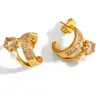 Brincos de Aço Inoxidável Transfronteiriços com Estilo Único e Fashion, Formato C Versátil com Cravação de Zircônia, Banhados a Ouro 18K, Conservam a Cor, Brincos à Prova d'Água