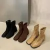 Botines color caqui de tacón grueso, corte ajustado, zapatos de mujer, nueva colección otoño/invierno 2024, estilo coreano, botines de moda, Botas Martin