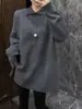 Suéter de punto de longitud media con cuello de tijera para mujer, otoño e invierno, corte holgado, talla grande, color liso, adelgazante, top de punto estilo casual