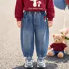 Calça Dad Lisa para Meninas para Primavera e Outono 2026 Nova Tendência Estilo Coreano Jeans de Sarja para Crianças