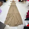 Nanyou Europeu, Americano e Australiano Nicho Vestido de Gola Alta Costas Nuas Sem Mangas Lapela Cor Sólida Vestido Camisa Saia Longa